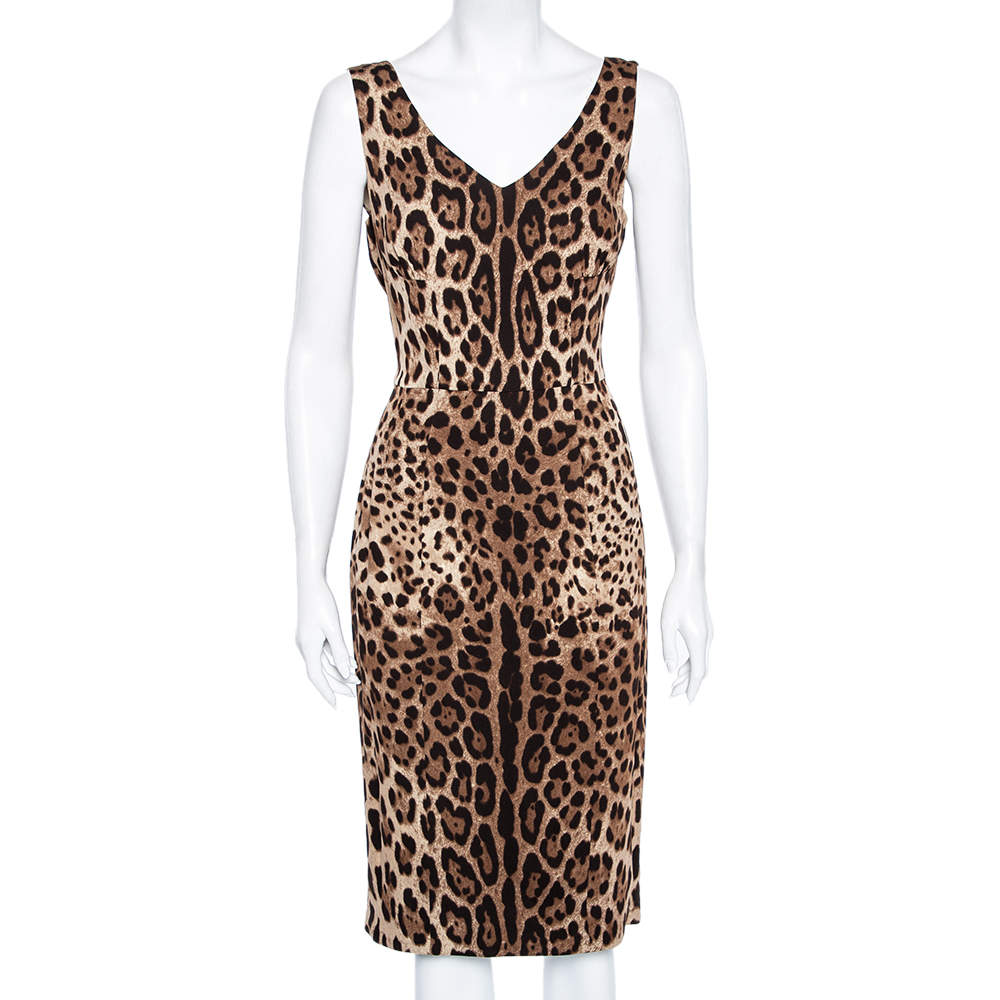 Pre Owned Dolce & Gabbana Brown Animal Printed Silk Sleeveless Dress L