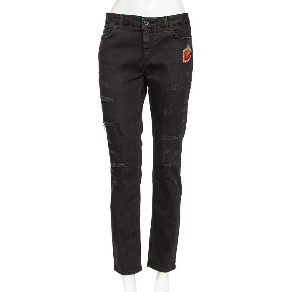 Pre Owned Dolce & Gabbana Black Denim Sacred Heart Detail Pretty Fit Jeans L