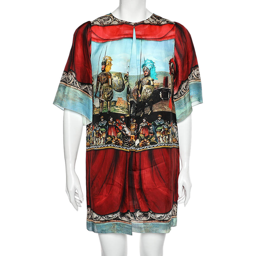 Pre Owned Dolce & Gabbana Multicolor Soldier Printed Silk Mini Dress M