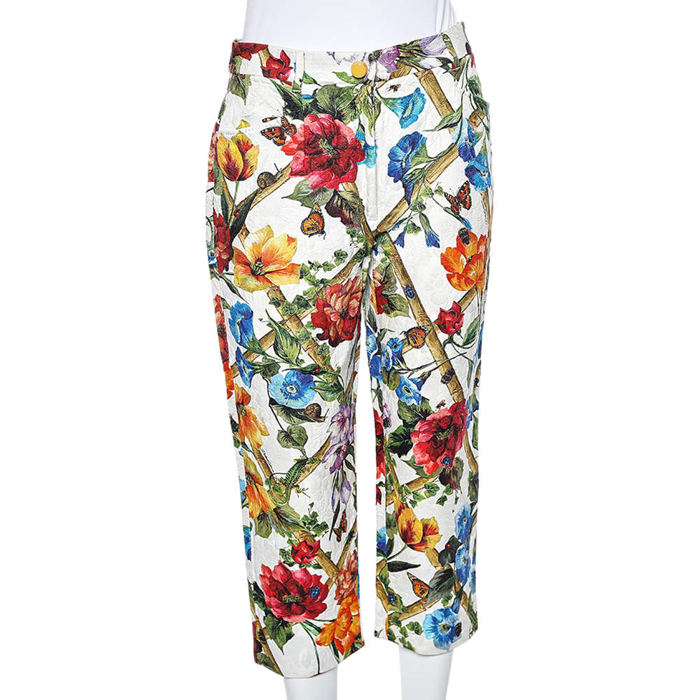Pre Owned Dolce & Gabbana Floral Print Cotton Jacquard Cropped Pants M