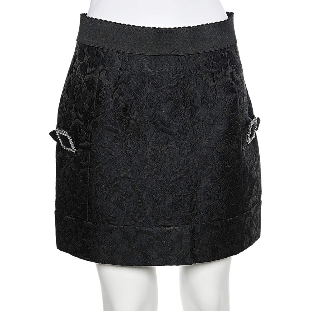 Pre Owned Dolce & Gabbana Black Jacquard Mini Skirt S