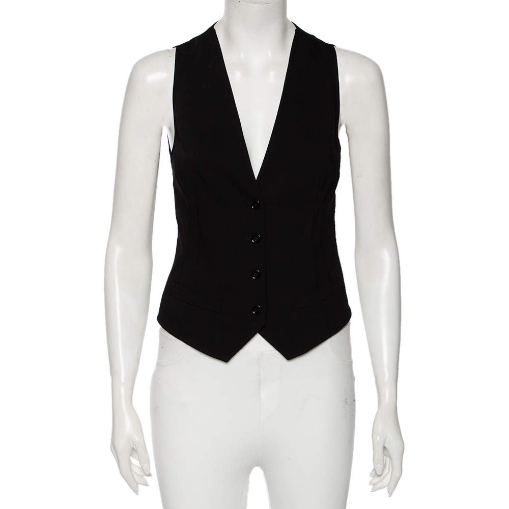 Pre Owned Dolce & Gabbana Black Wool & Lace Button Front Waistcoat S