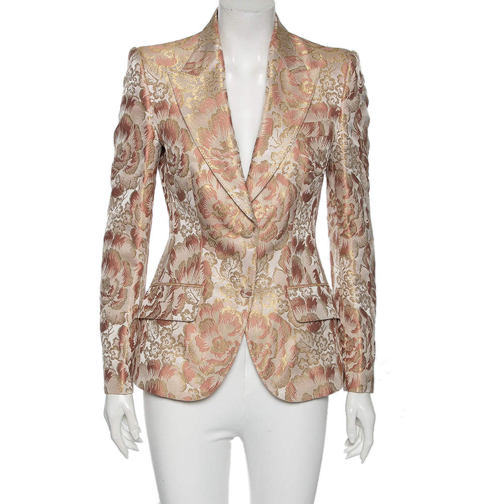 Pre Owned Dolce & Gabbana Pink Floral Brocade Single Breasted Blazer M 