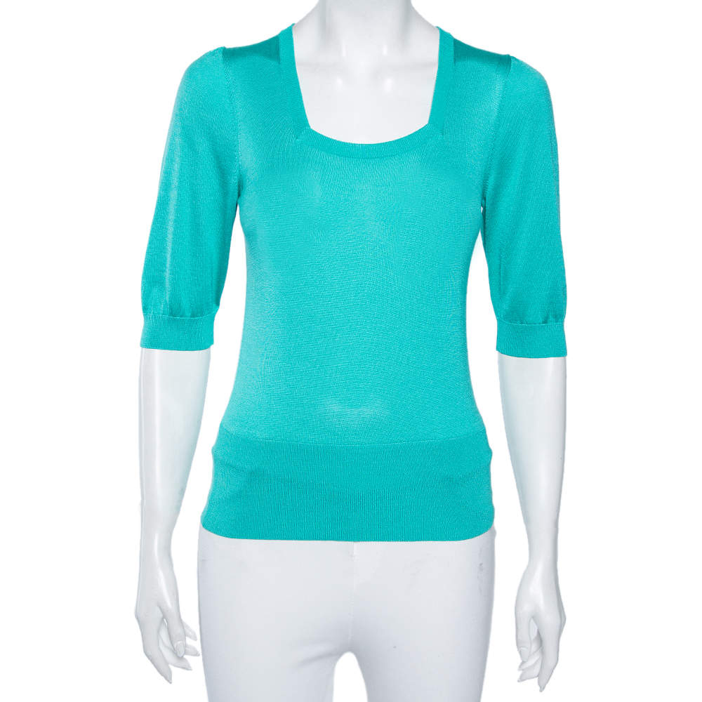 Pre Owned Dolce & Gabbana Blue Silk Knit Top M