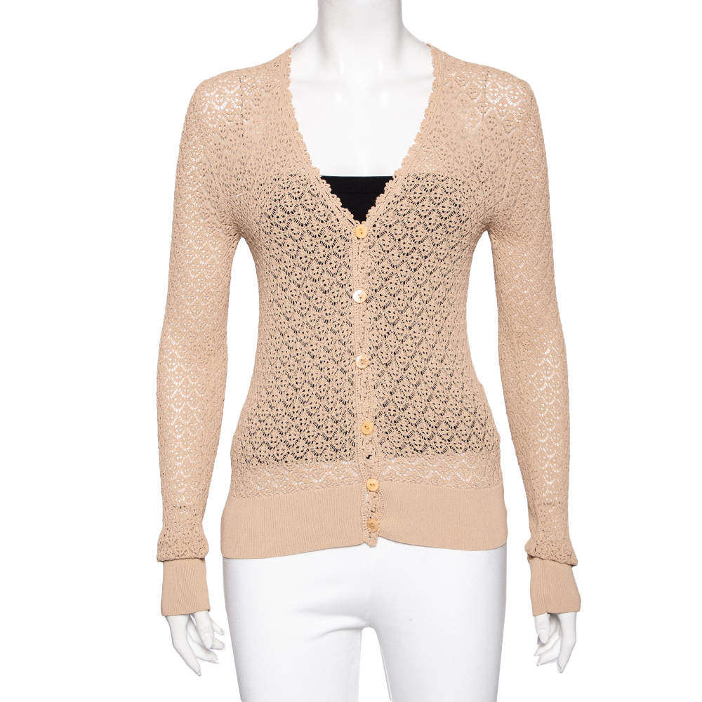 مملوكة مسبقًا Dolce & Gabbana Beige Patterned Knit Button Front Cardigan M