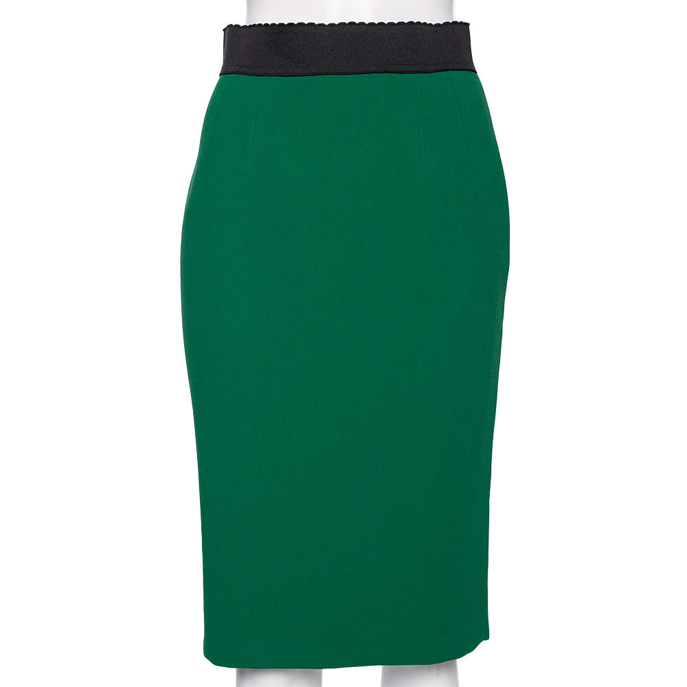 مملوكة مسبقًا Dolce & Gabbana Green Crepe Knee Length Skirt S