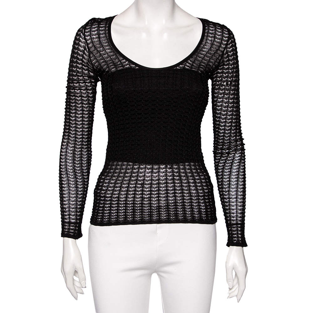 Dolce & Gabbana Black Patterned Knit Long Sleeve Top S Dolce & Gabbana | TLC