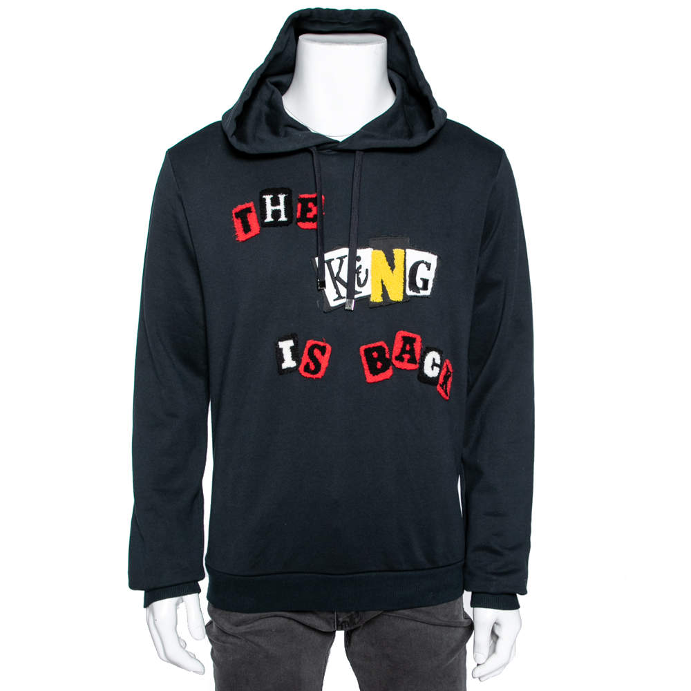 Dolce & Gabbana Navy Blue Cotton The King Is Back Hoodie L