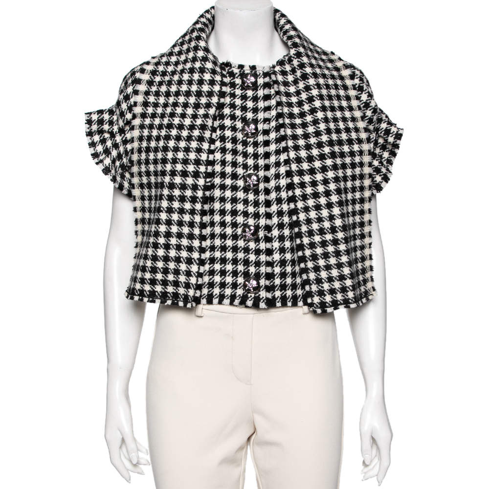 مملوكة مسبقًا جاكيت دولتشي أند غابانا صوف نمط هاوندتوث أسود وأبيض أكمام منفوشة مقاس متوسط (ميديوم)