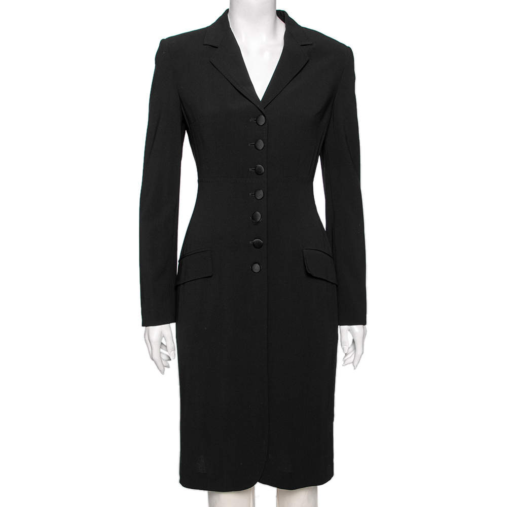 Pre Owned Dolce & Gabbana Vintage Black Wool Crepe Single Breasted Coat M