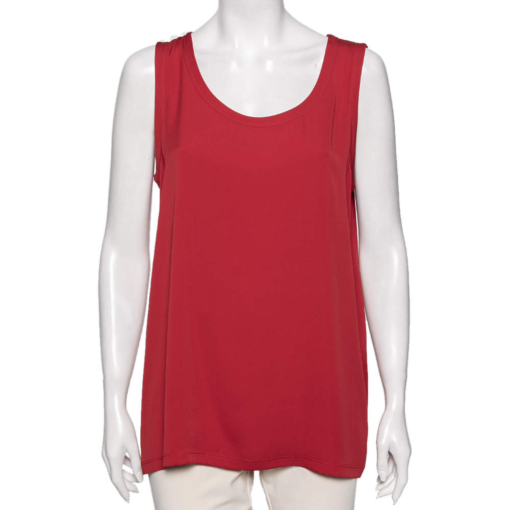 Pre Owned Dolce & Gabbana Red Silk Sleeveless Top M