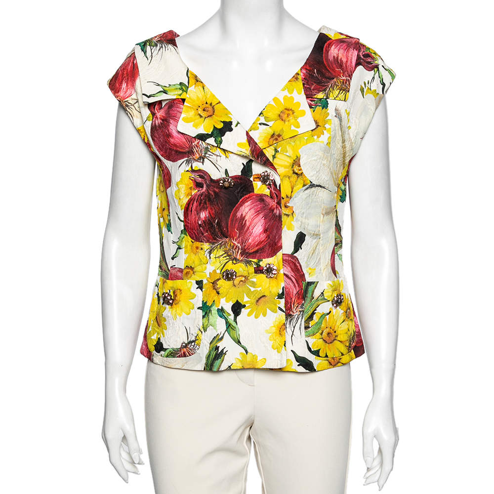 Pre Owned Dolce & Gabbana Multicolor Floral & Onion Printed Jacquard Jacket M