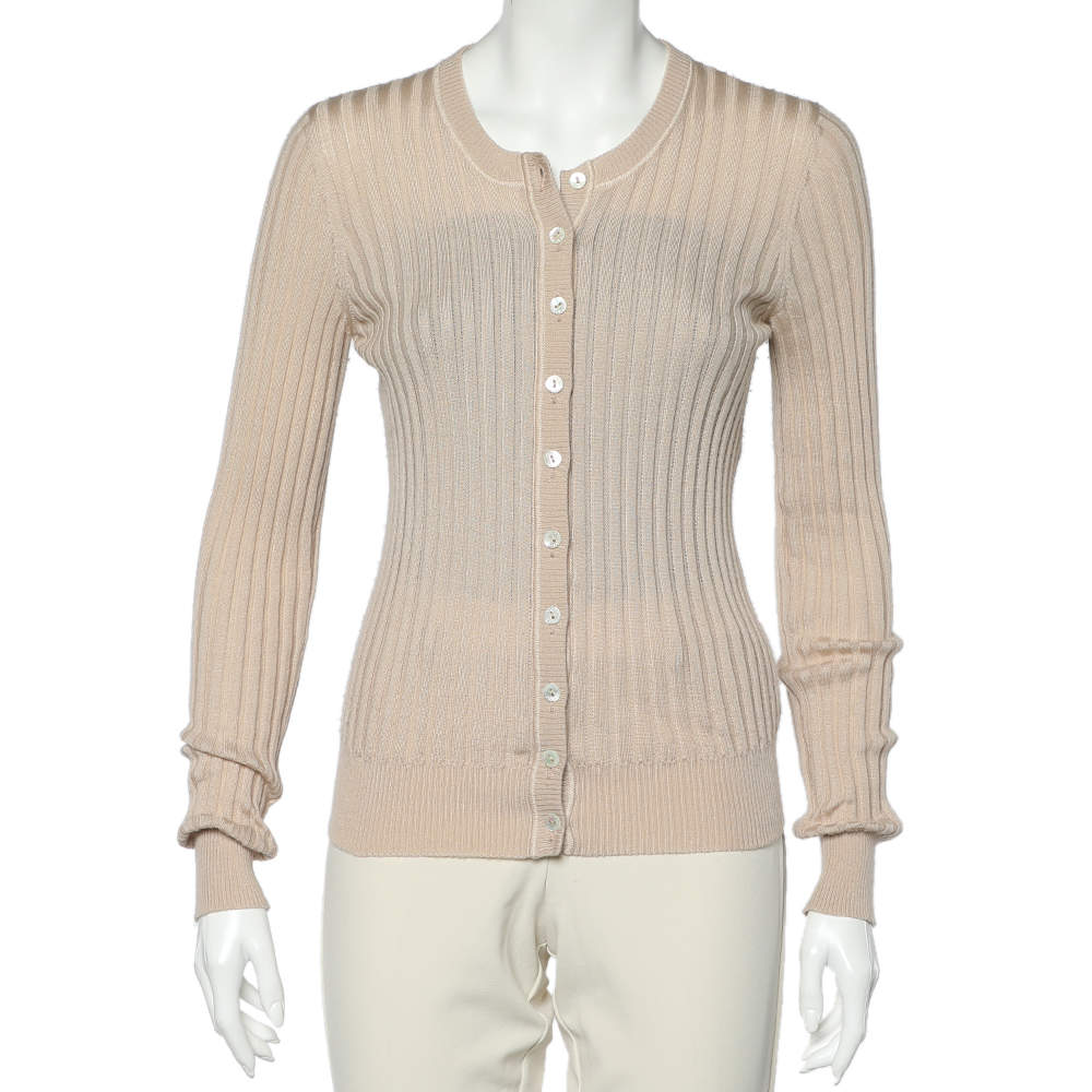 Pre Owned Dolce & Gabbana Beige Rib Knit Button Front Cardigan S