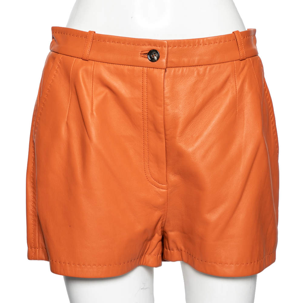 مملوكة مسبقًا Dolce & Gabbana Orange Lambskin Leather Shorts L