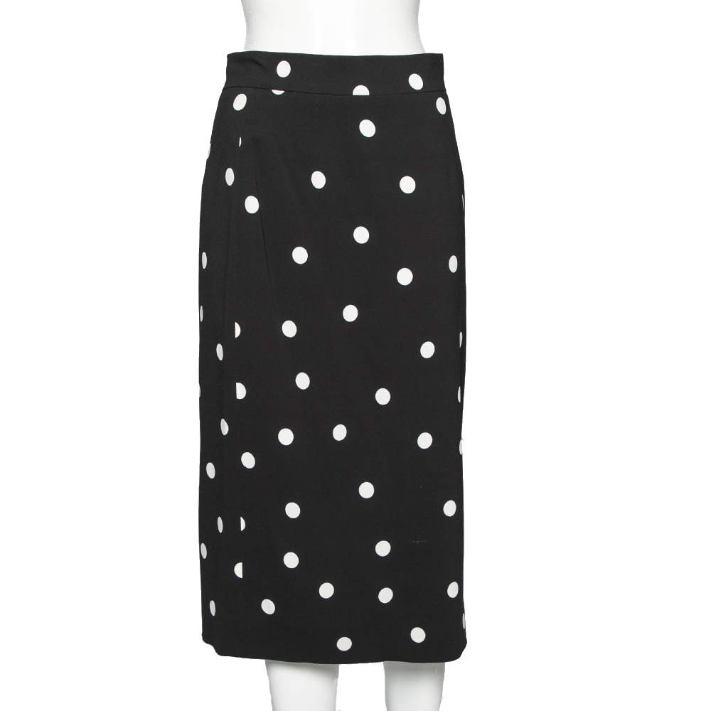 Pre Owned Dolce & Gabbana Black Polka Dotted Crepe Pencil Skirt M