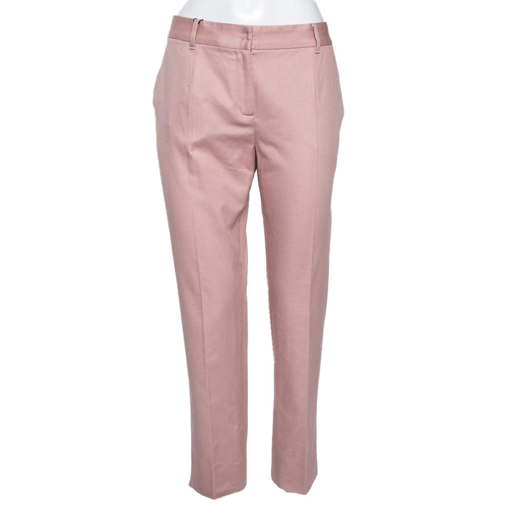 Pre Owned Dolce & Gabbana Pink Cotton Straight Pants M