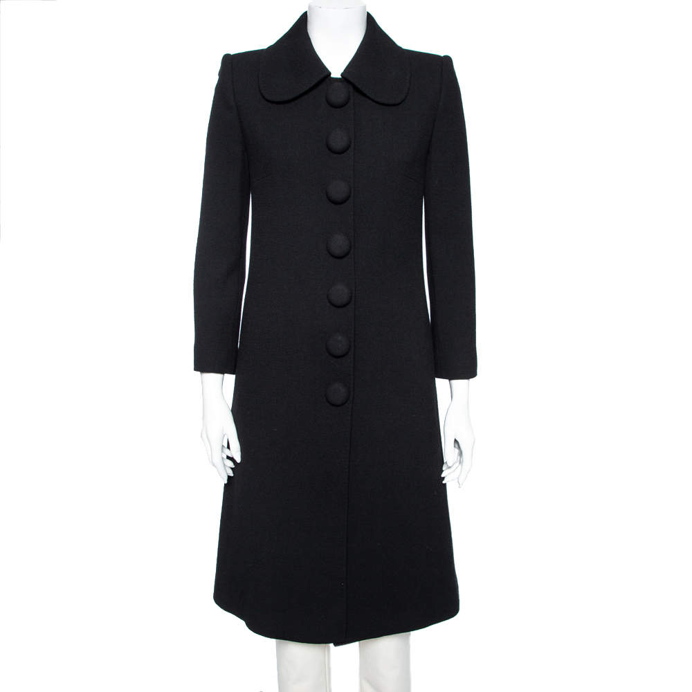 Pre Owned Dolce & Gabbana Black Textured Wool Button Front Coat M