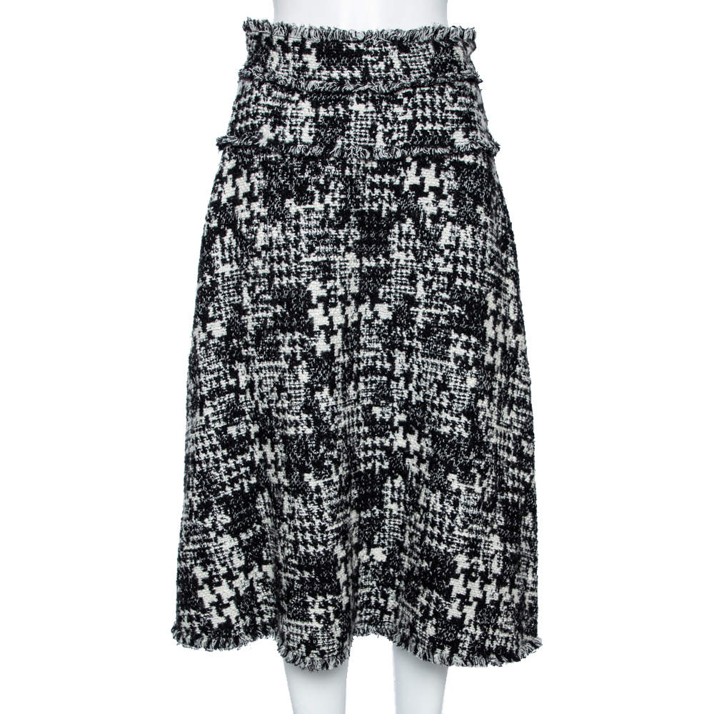 مملوكة مسبقًا Dolce & Gabbana Monochrome Patterned Tweed Midi Skirt M