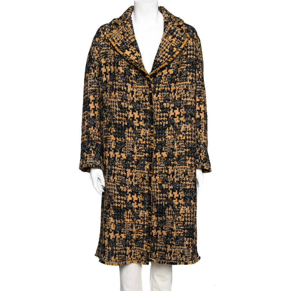 Pre Owned Dolce & Gabbana Orange & Black Tweed Single Breasted Coat M
