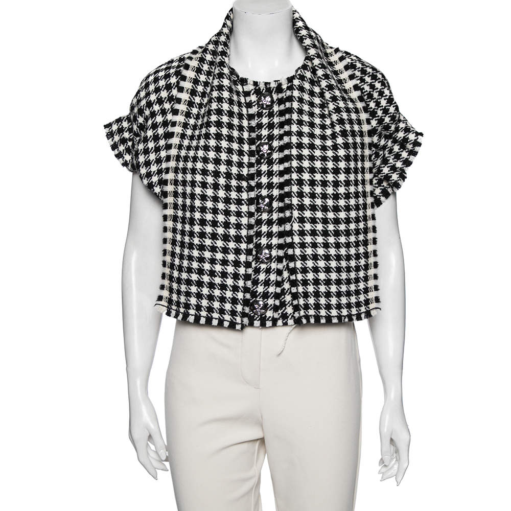 Pre Owned Dolce & Gabbana Monochrome Houndstooth Wool Fringed Jacket M 