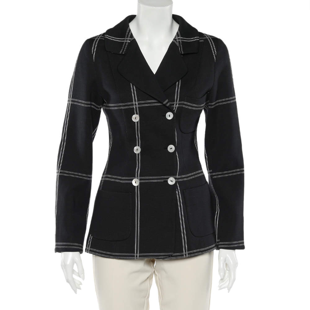 Pre Owned Dolce & Gabbana Vintage Black Checkered Cotton Knit Double Breasted Blazer S