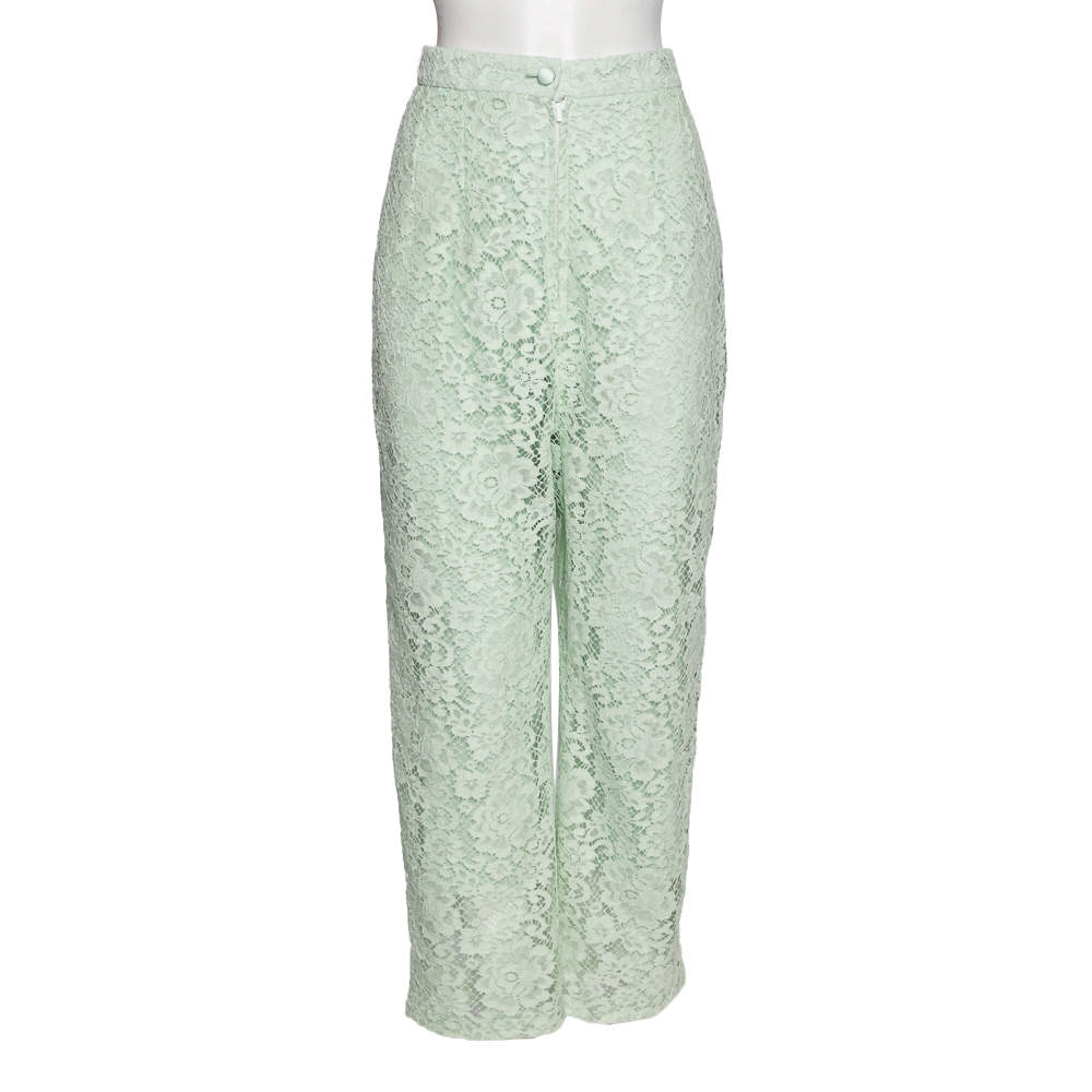 مملوكة مسبقًا Dolce & Gabbana Mint Green Lace Trouser XL 