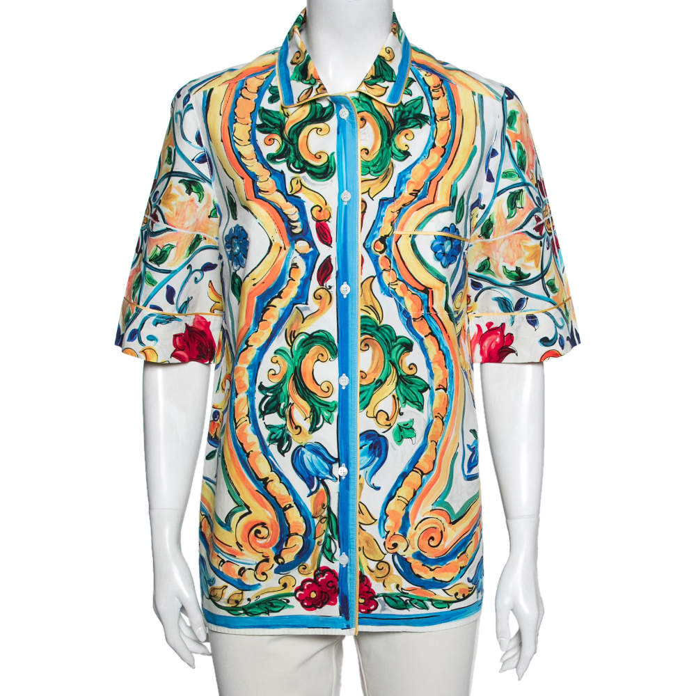 Pre Owned Dolce & Gabbana Multicolor Majolica Print Cotton Oversized Shirt S