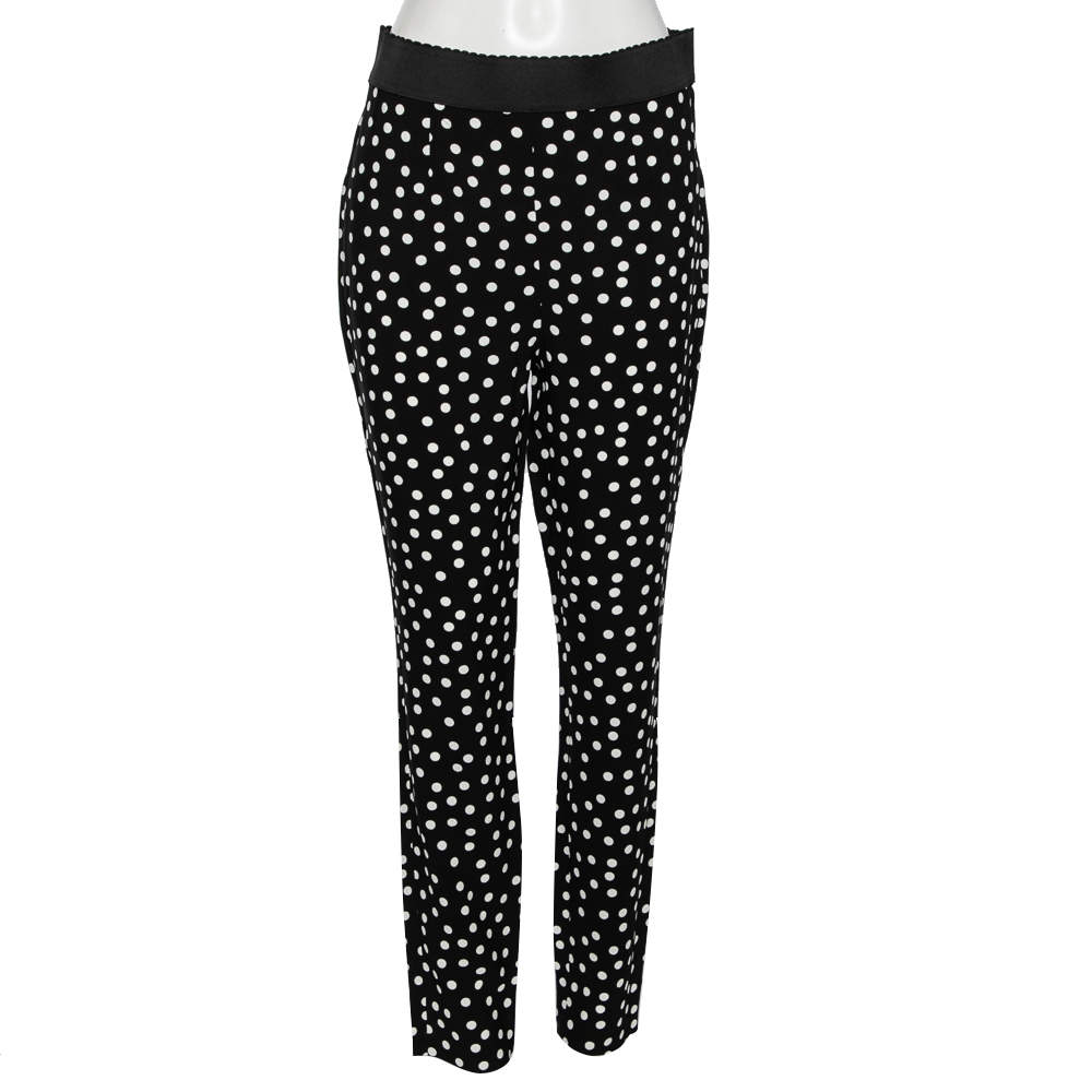 Pre Owned Dolce & Gabbana Monochrome Polka Dot Crepe Pants M