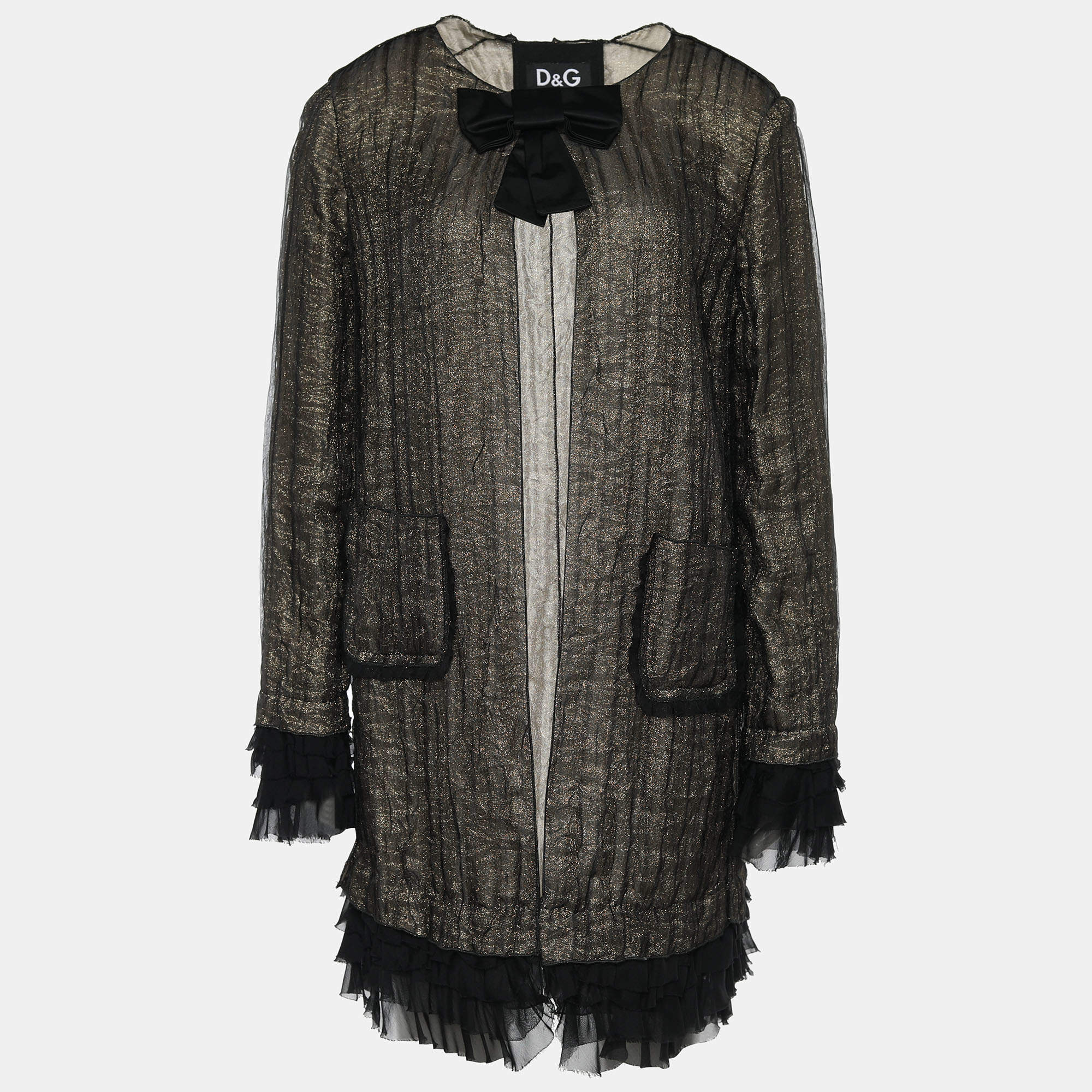 Pre Owned D&G Gold and Black Tulle Overlay Lightweight Coat M