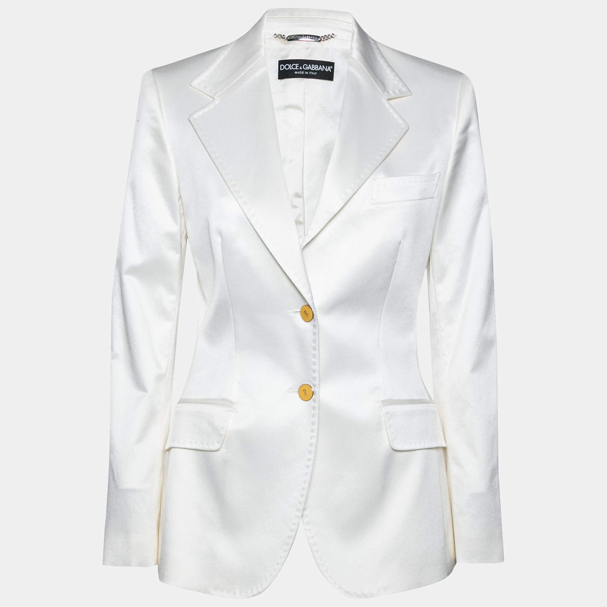 Pre Owned Dolce & Gabbana Off White Cotton Single Breasted Blazer M