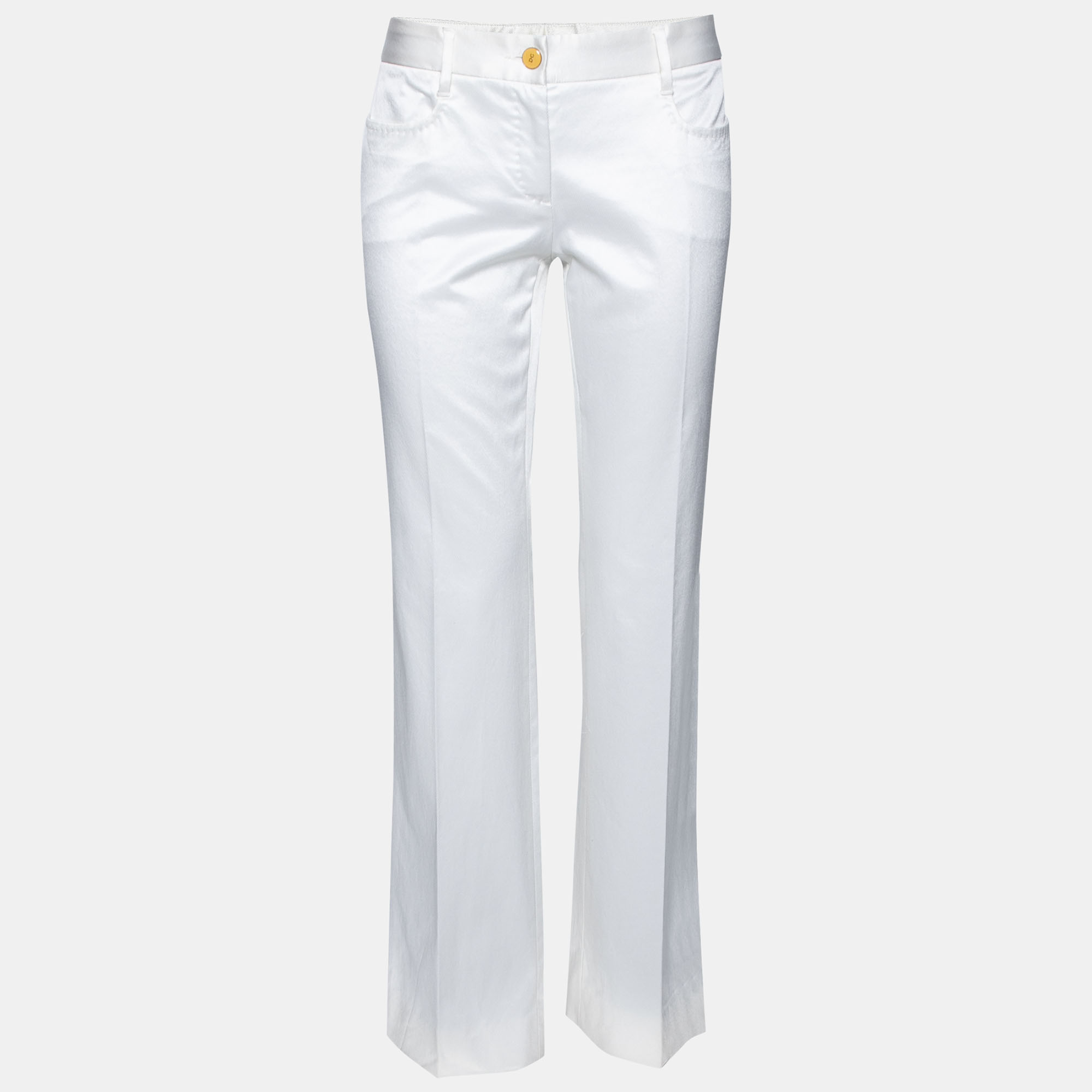 Pre Owned Dolce & Gabbana Off White Cotton Straight Leg Pants M