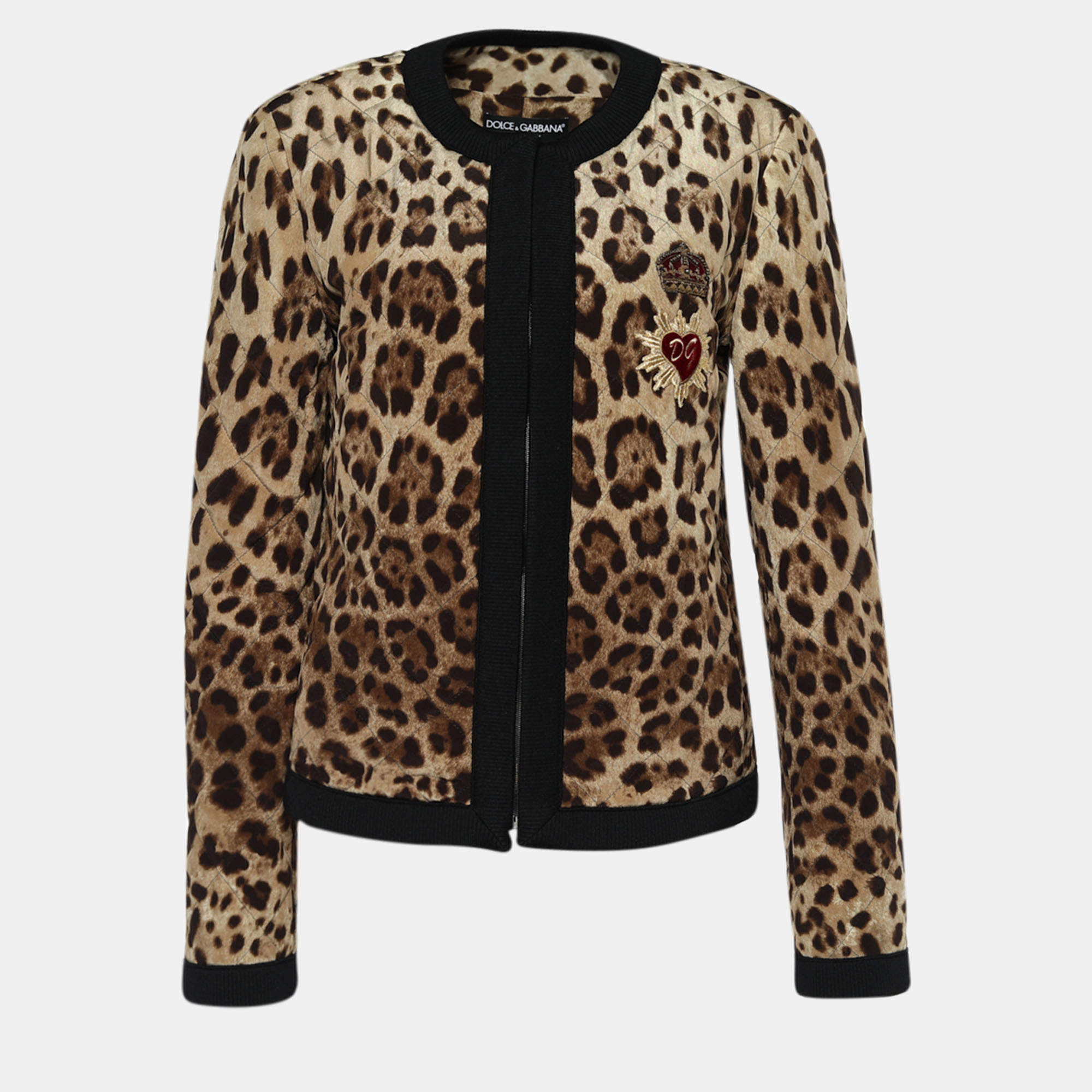 مملوكة مسبقًا Dolce & Gabbana Brown Leopard Print Quilted Jacket M