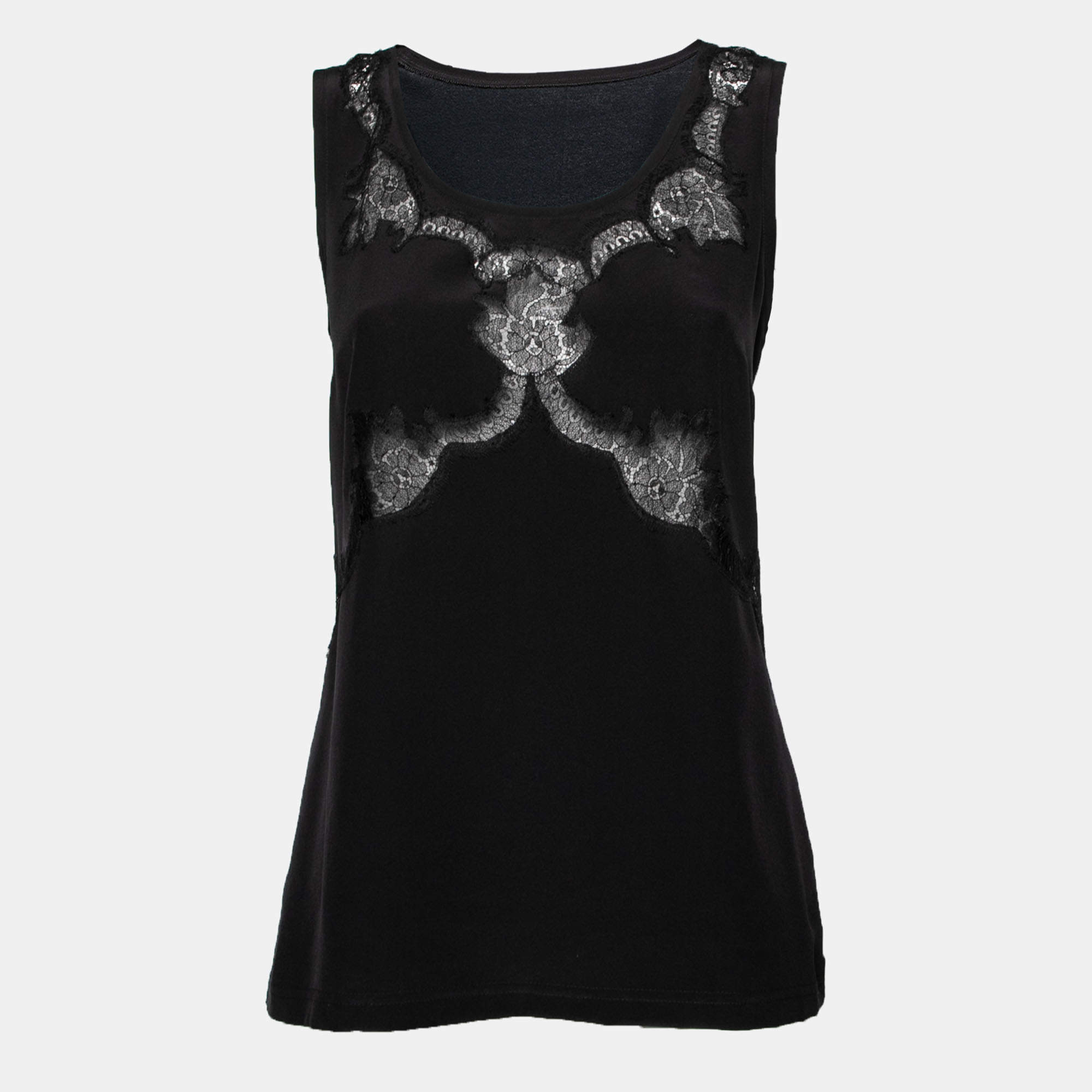 Pre Owned Dolce & Gabbana Black Silk & Cotton Lace Inset Detailed Sleeveless Top M