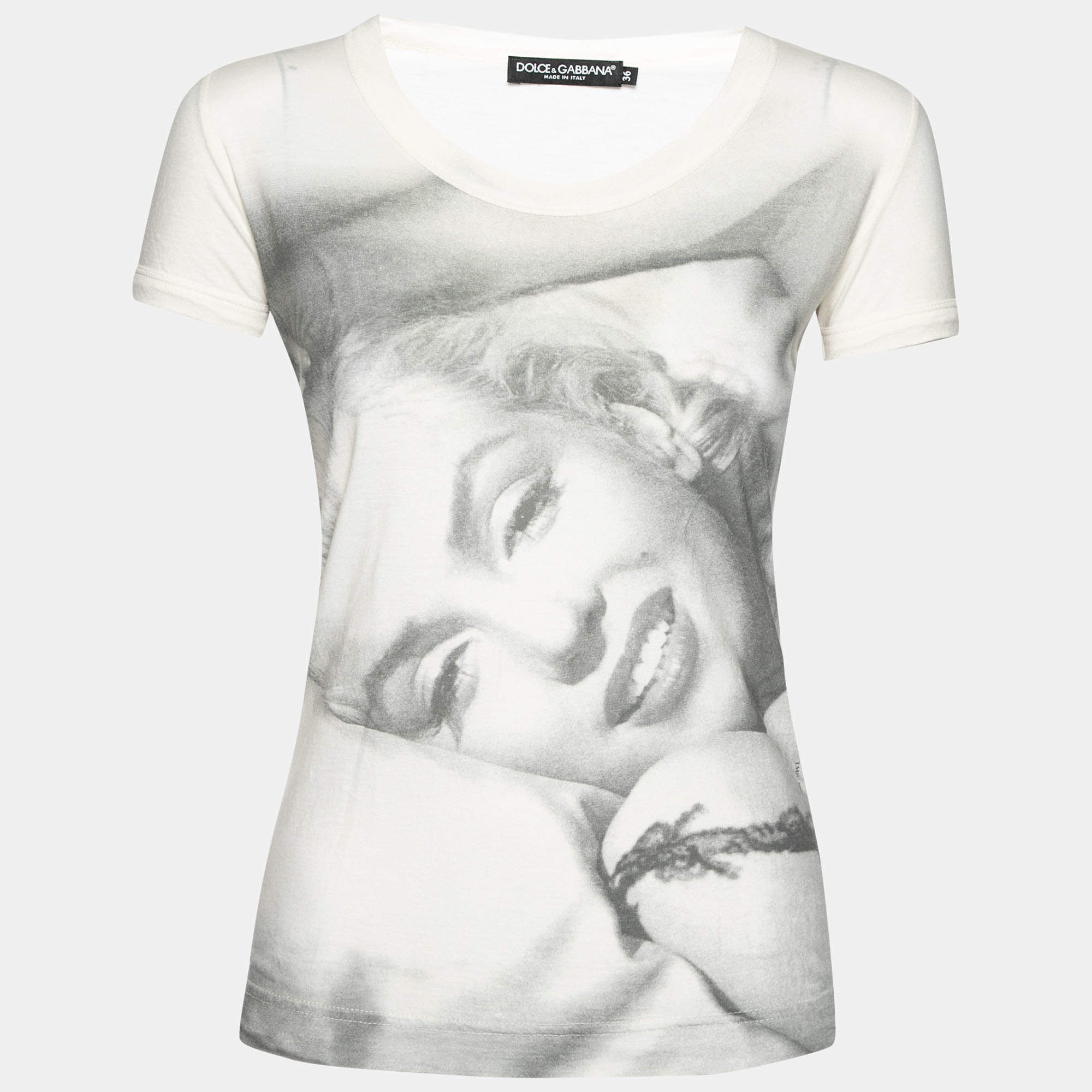 Dolce & Gabbana Cream Marilyn Monroe Printed Cotton T-Shirt XS