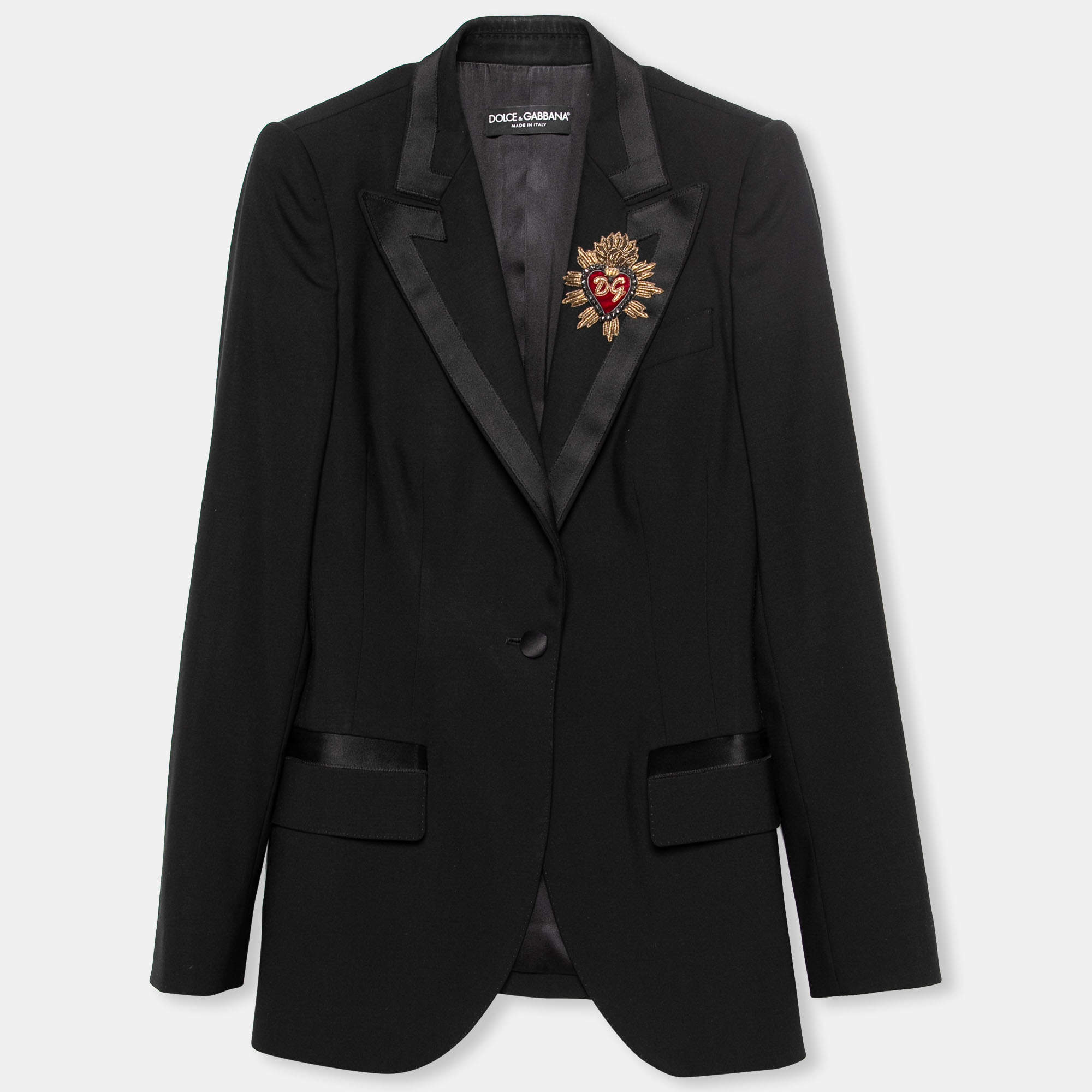 Pre Owned جاكيت بليزر دولتشي أند غابانا صوف أسود مطرز ديفوشون مقاس صغير جداً (اكس سمول)