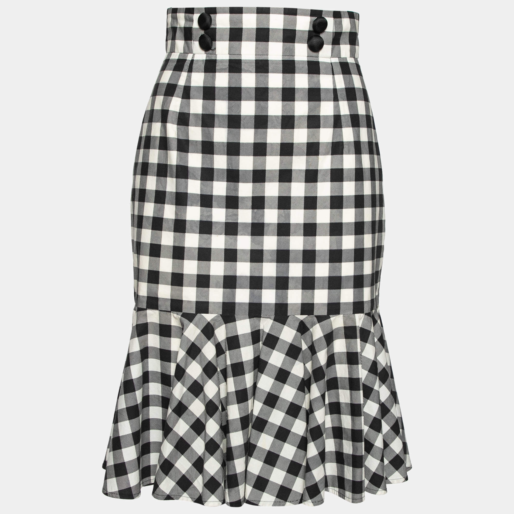 Pre Owned Dolce & Gabbana Black and White Checkered Ruffle Hem Skirt S