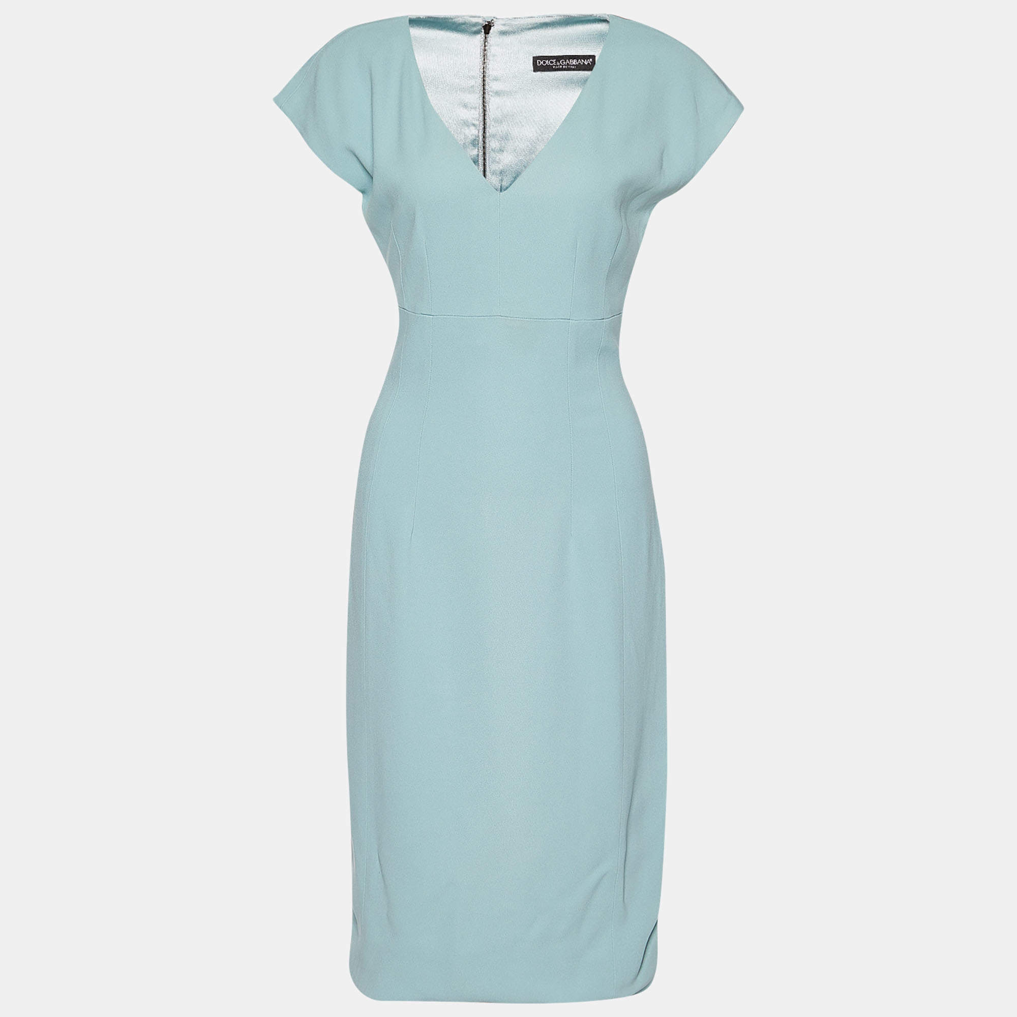 Pre Owned Dolce & Gabbana Blue Crepe V-Neck Shift Dress M