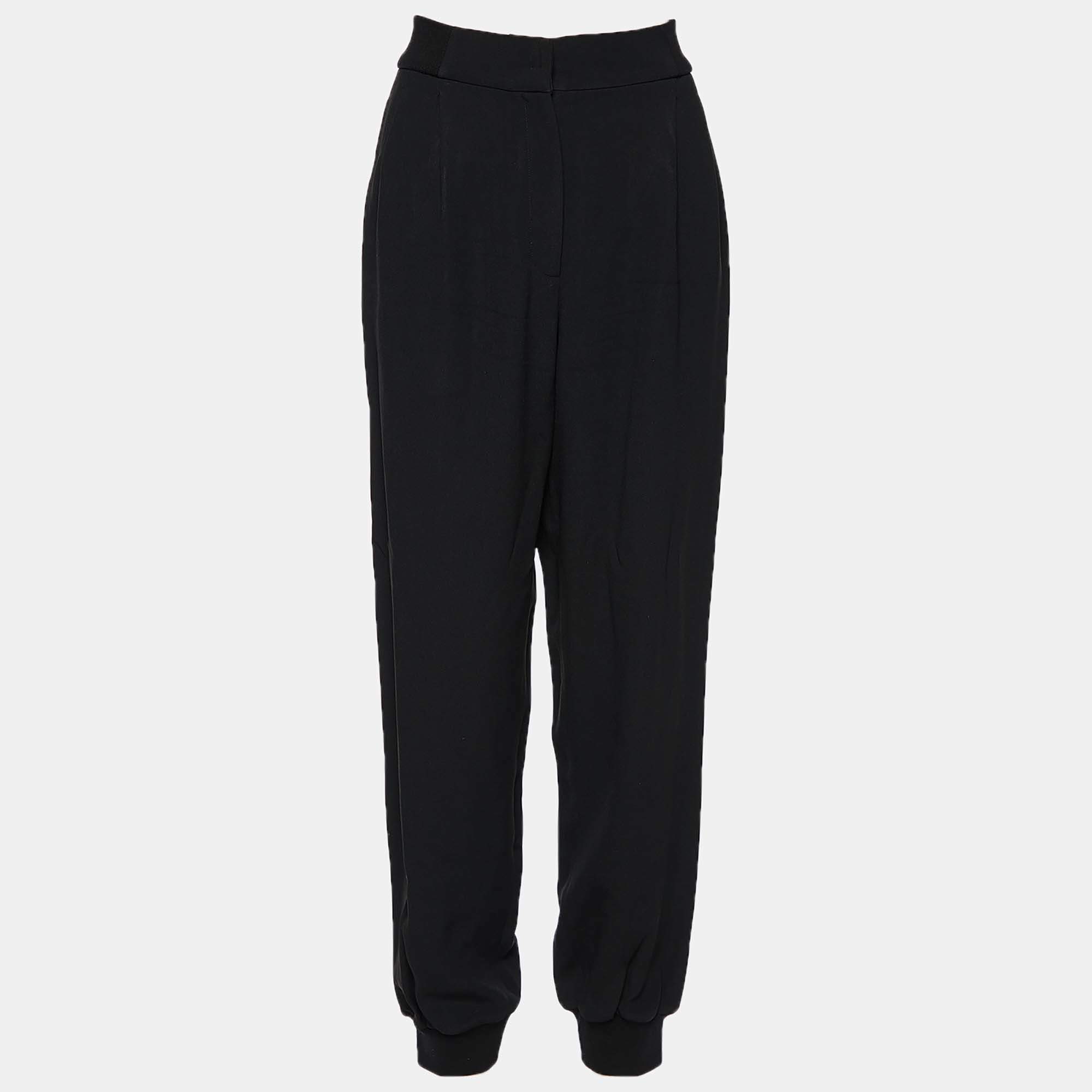 Pre Owned Dolce & Gabbana Black Crepe Logo Tape Trimmed Joggers M