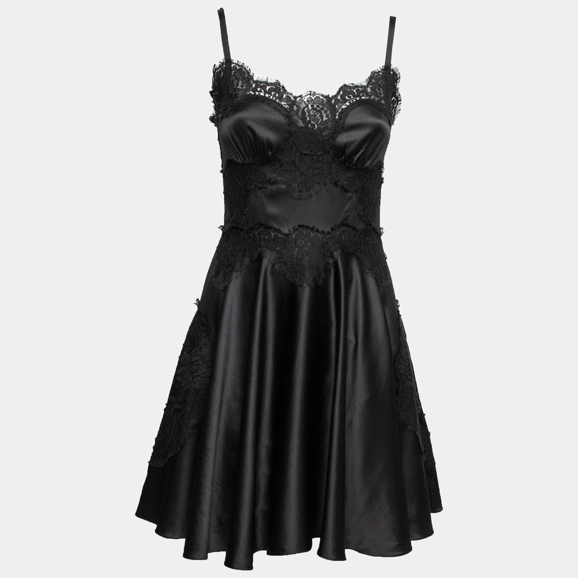 Pre Owned Dolce & Gabbana Black Silk & Lace Trimmed Sleeveless Short Dress S