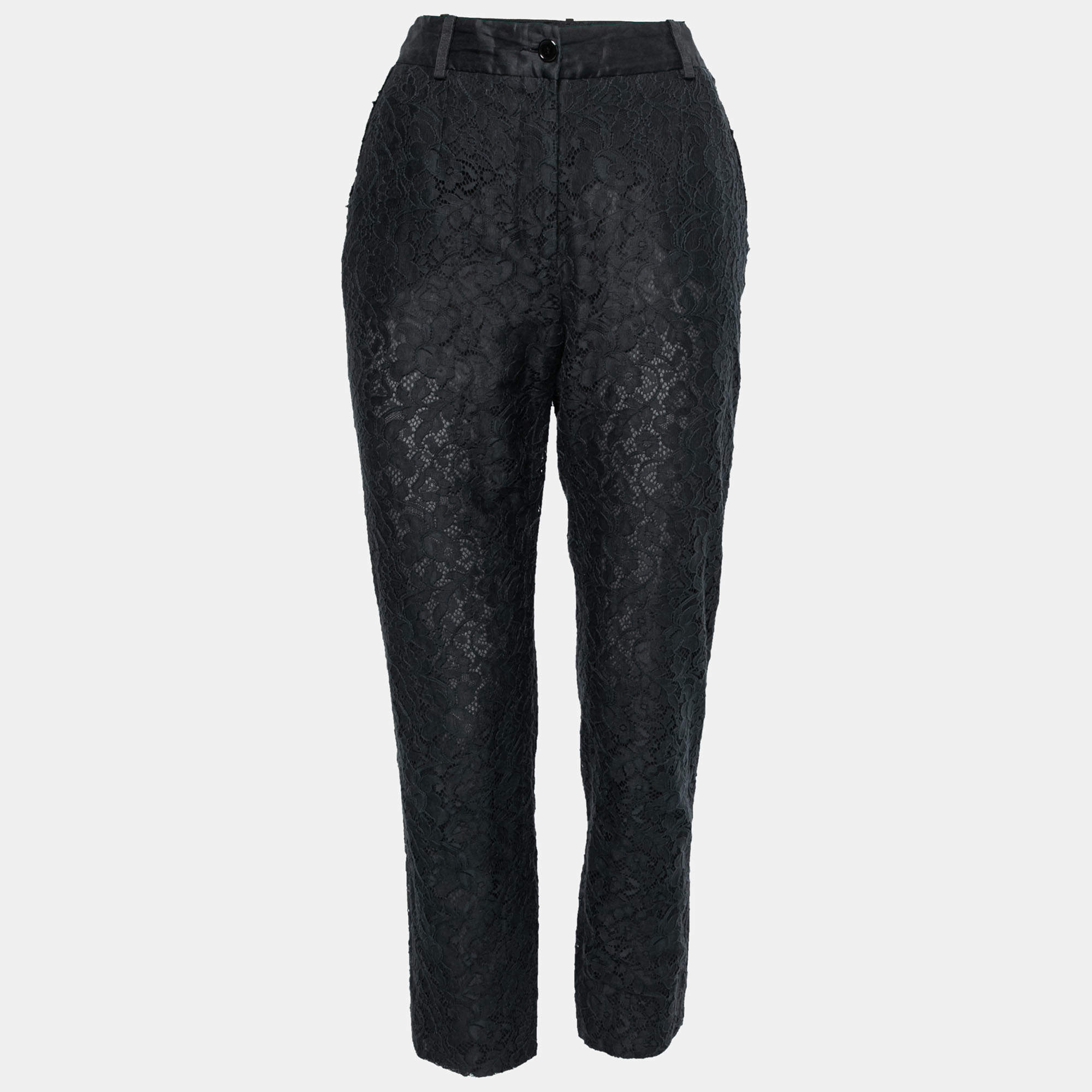 مملوكة مسبقًا Dolce & Gabbana Black Lace & Silk Tapered Pants M