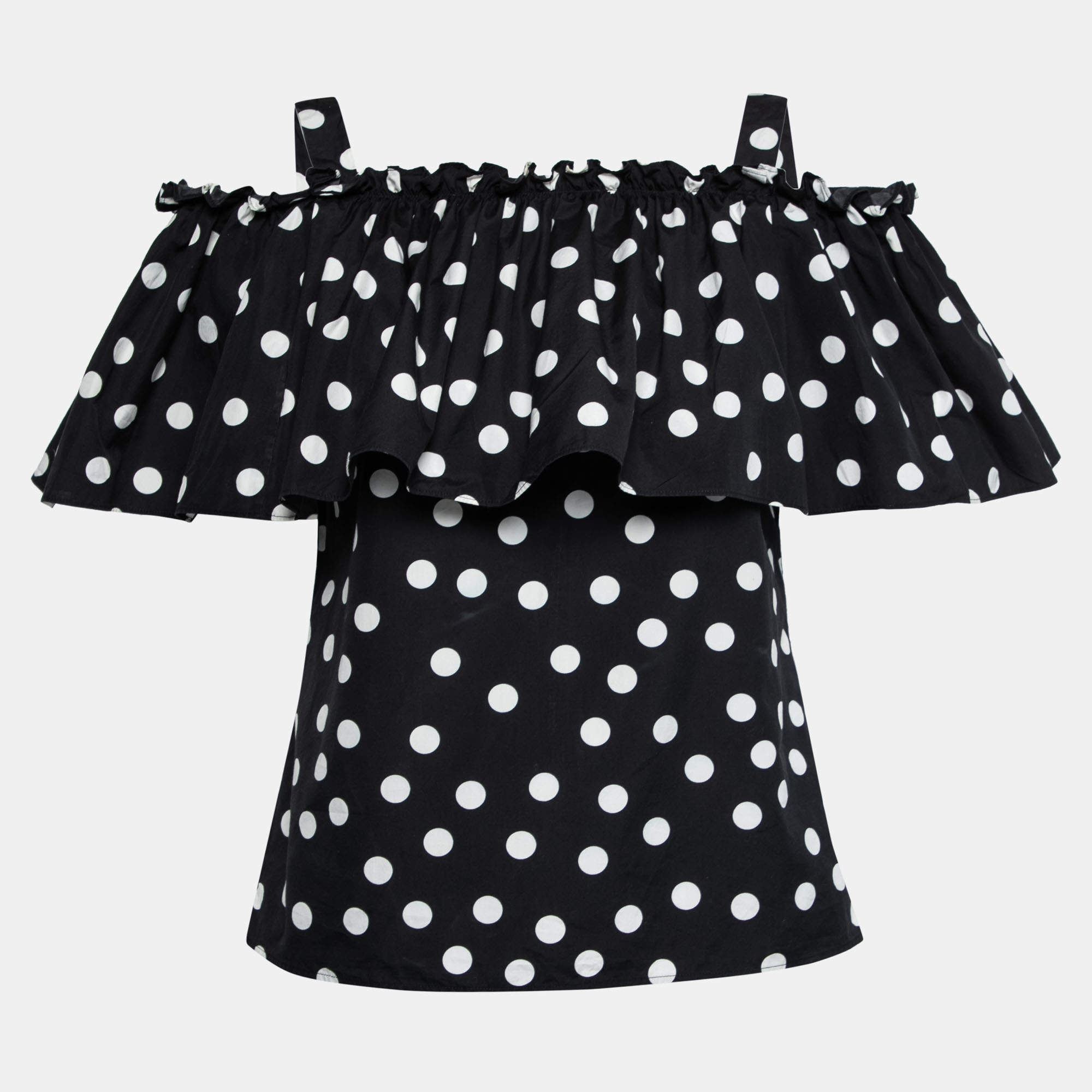 Pre Owned Dolce & Gabbana Black Polka Dotted Cotton Cold Shoulder Top XS