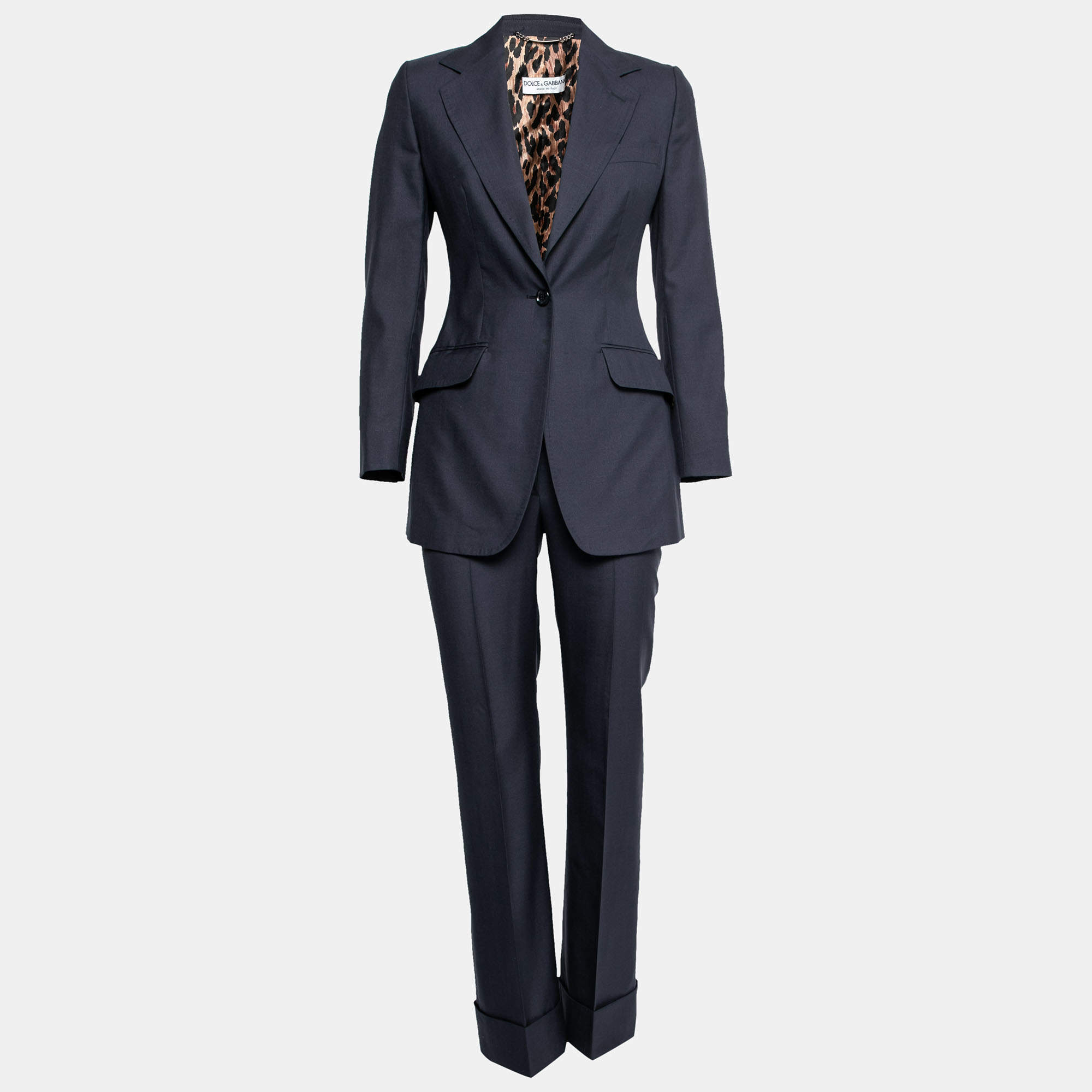 Pre Owned بذلة دولتشي أند غابانا صوف وحرير أزرق كحلي بصف أزرار مقاس صغير - سمول