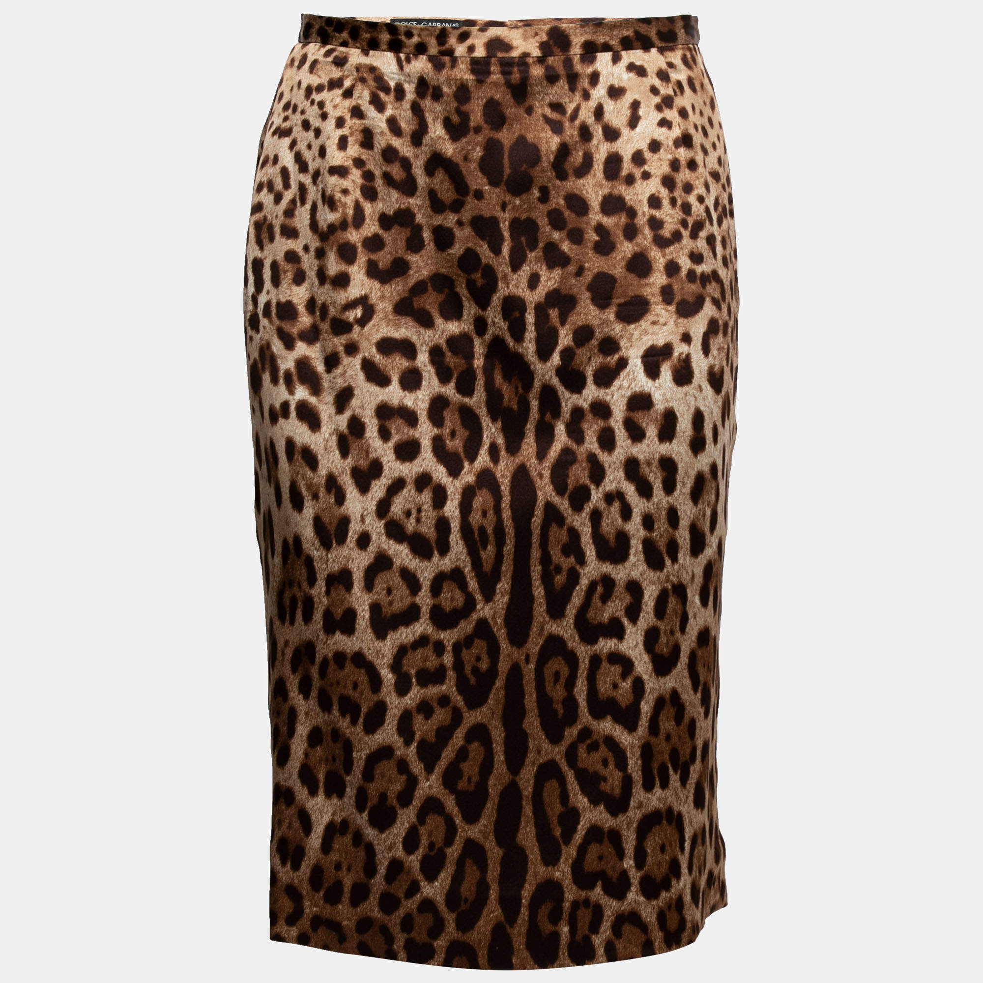مملوكة مسبقًا تنورة مستقيمة دولتشي آند غابانا حرير بنقشة الفهد بيج مقاس متوسط - ميديوم