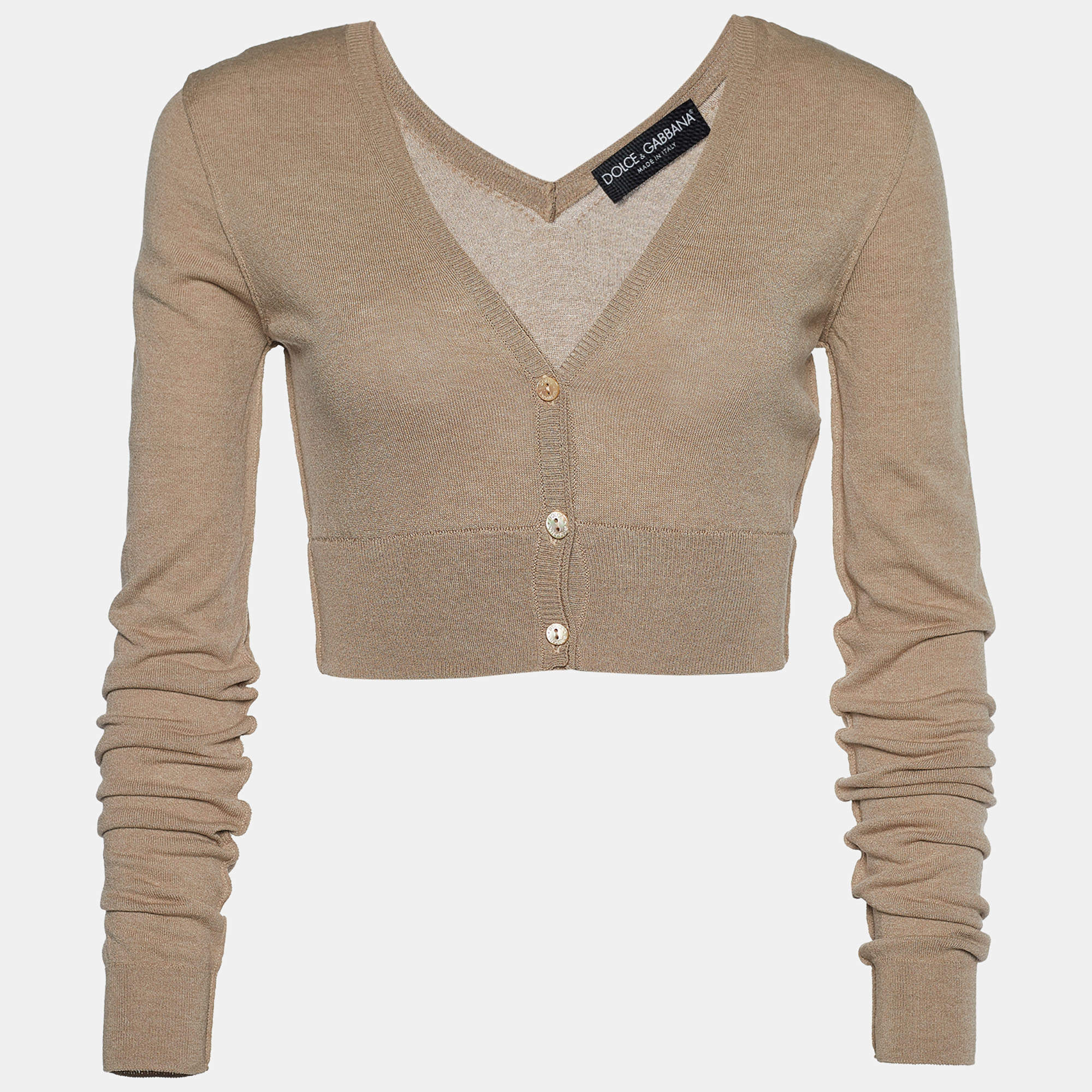 Pre Owned Dolce & Gabbana Beige Rib Knit Cropped Cardigan S