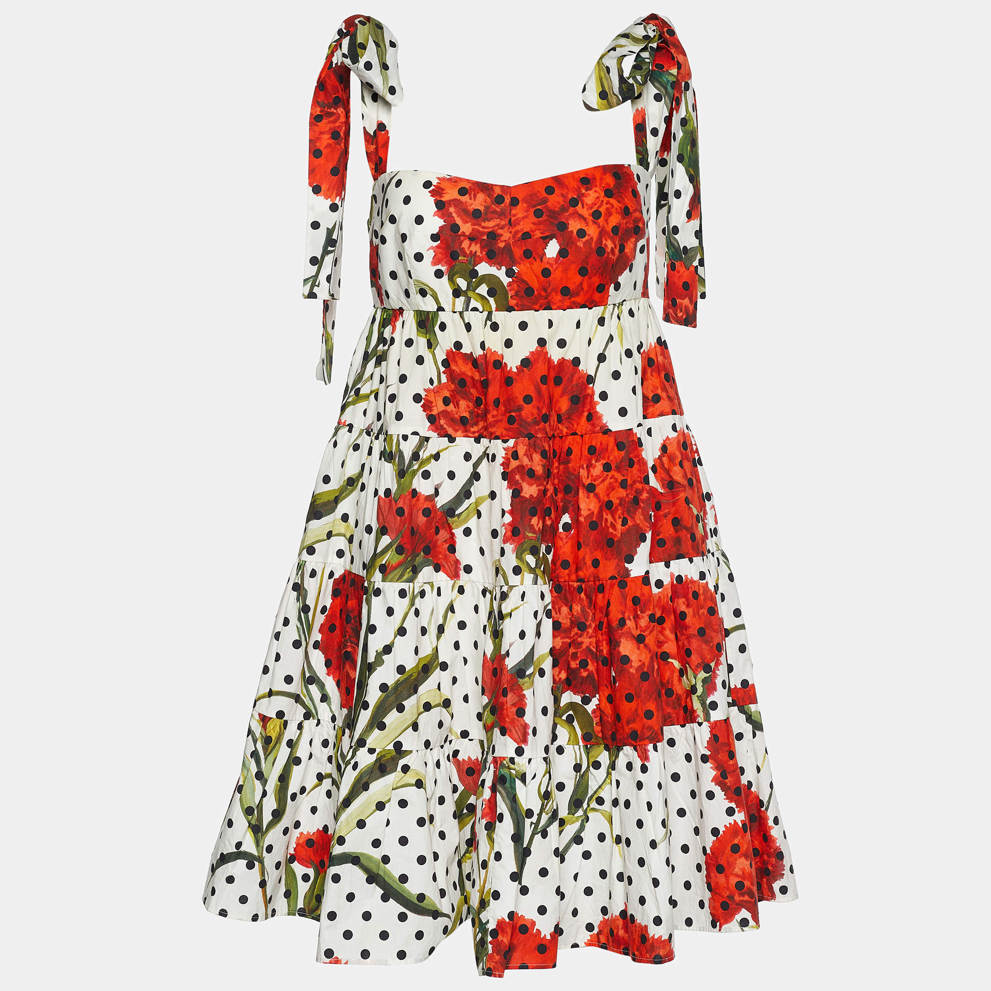 Pre Owned Dolce & Gabbana White Carnation Print Poplin Paneled Mini Dress L