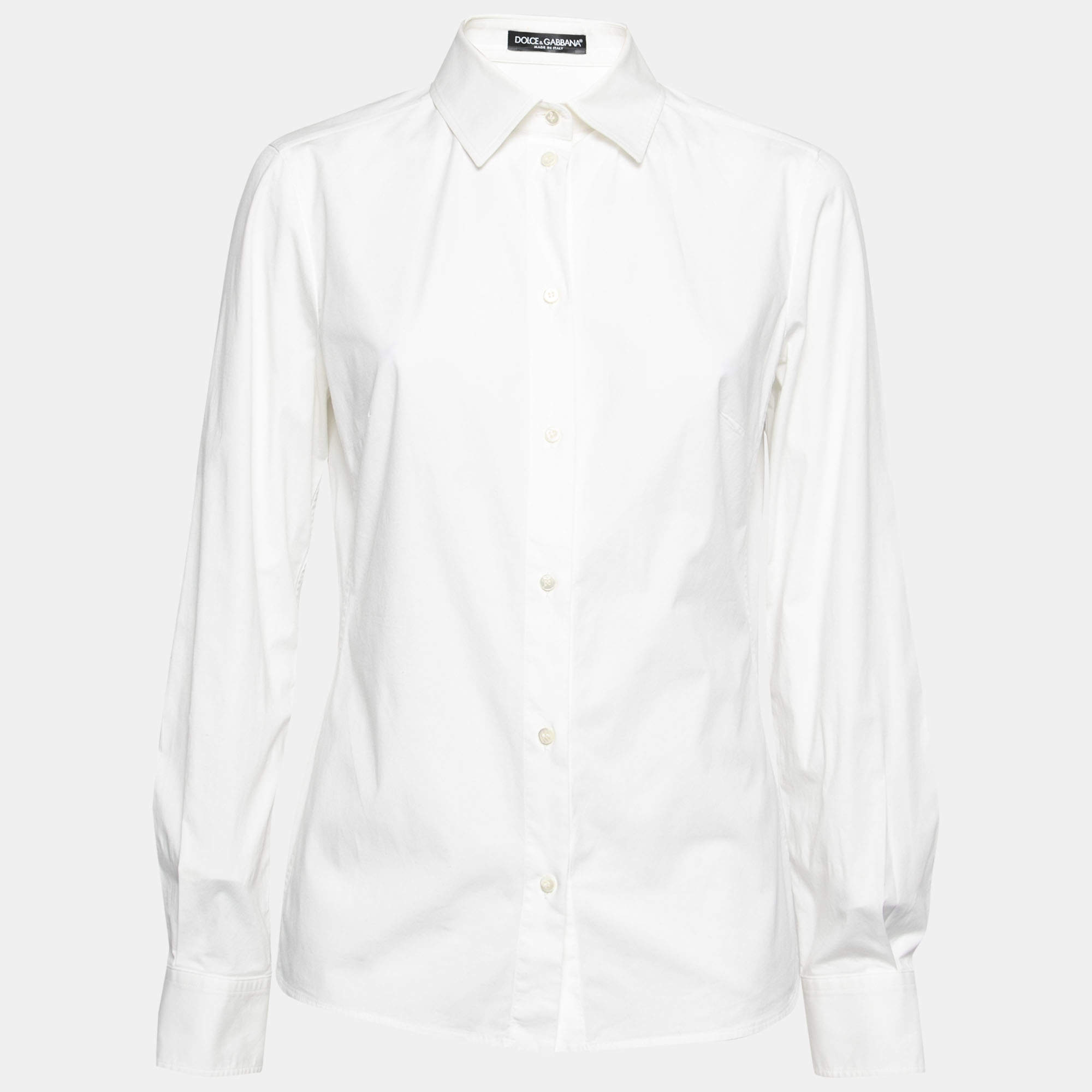 Pre Owned Dolce & Gabbana White Cotton Button Front Shirt L