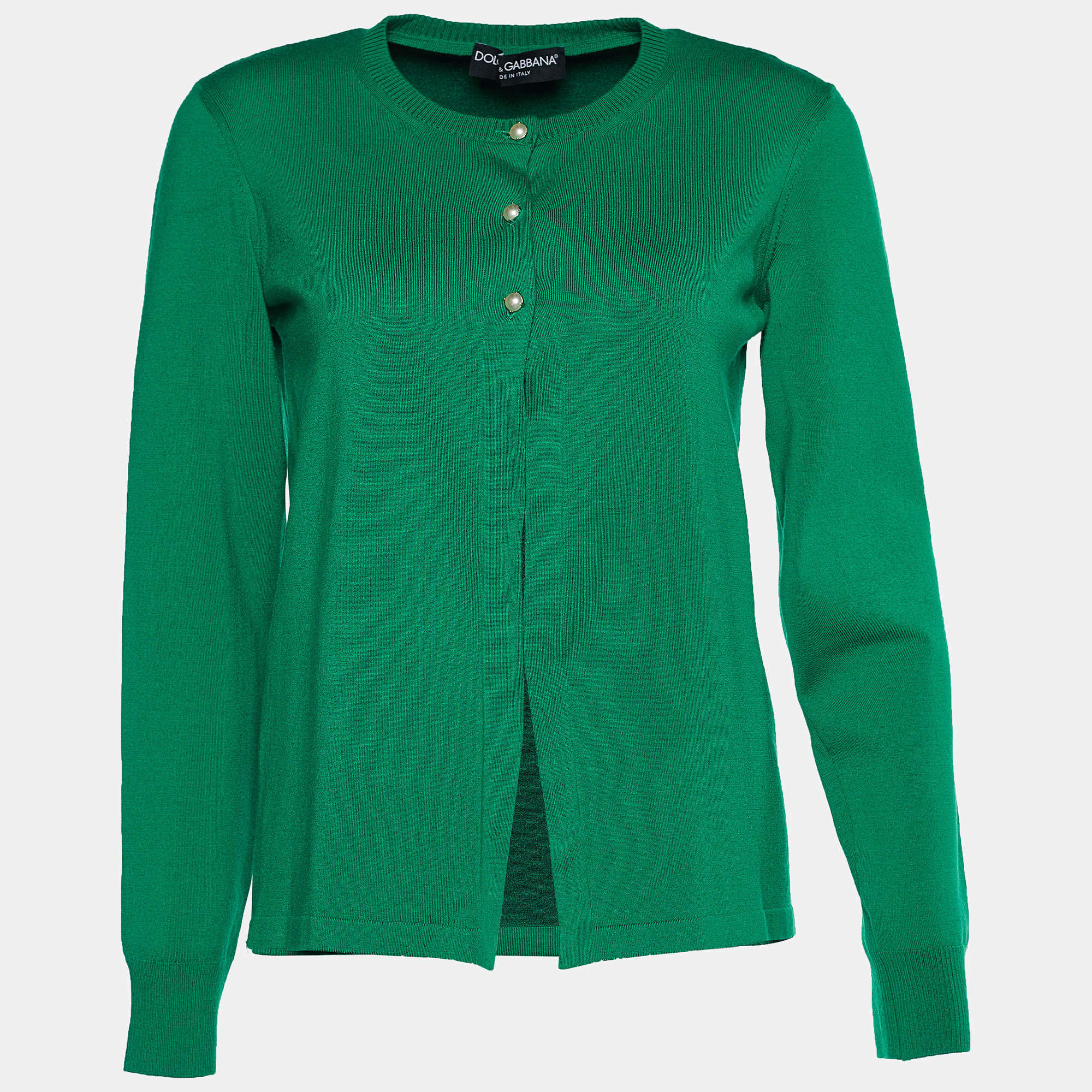 Pre Owned Dolce & Gabbana Green Wool Button Front Cardigan M
