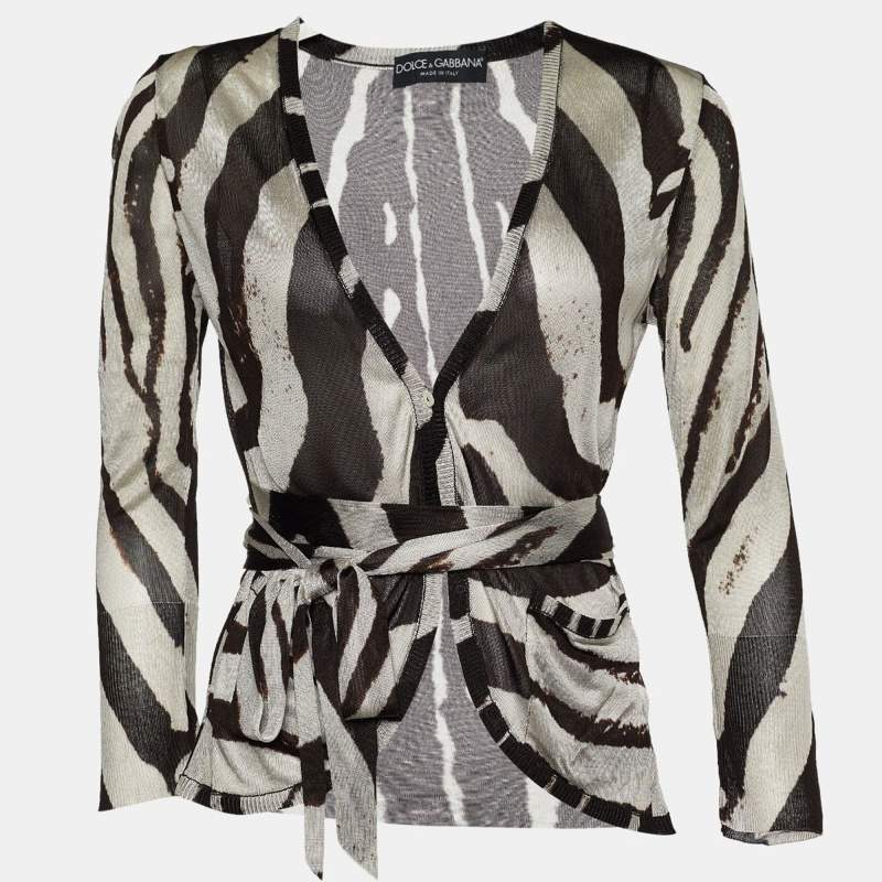Pre Owned Dolce & Gabbana Brown Striped Knit Tie Back Cardigan M
