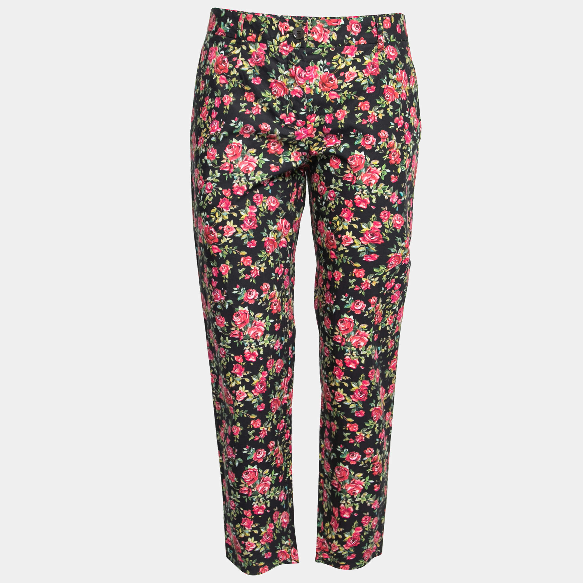 Pre Owned Dolce & Gabbana Multicolor Rose Printed Cotton Pants M
