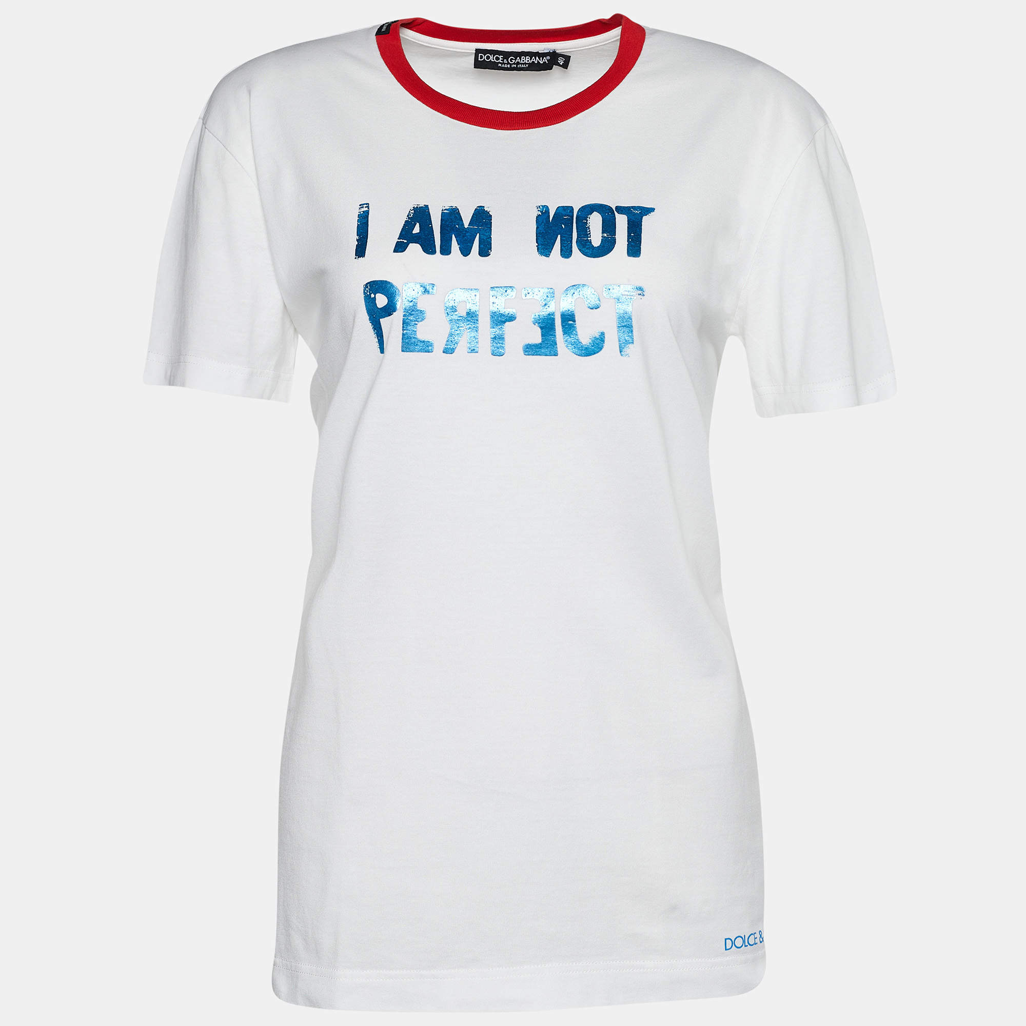 Pre Owned Dolce & Gabbana White Jersey I am Not Perfect Print T-Shirt S